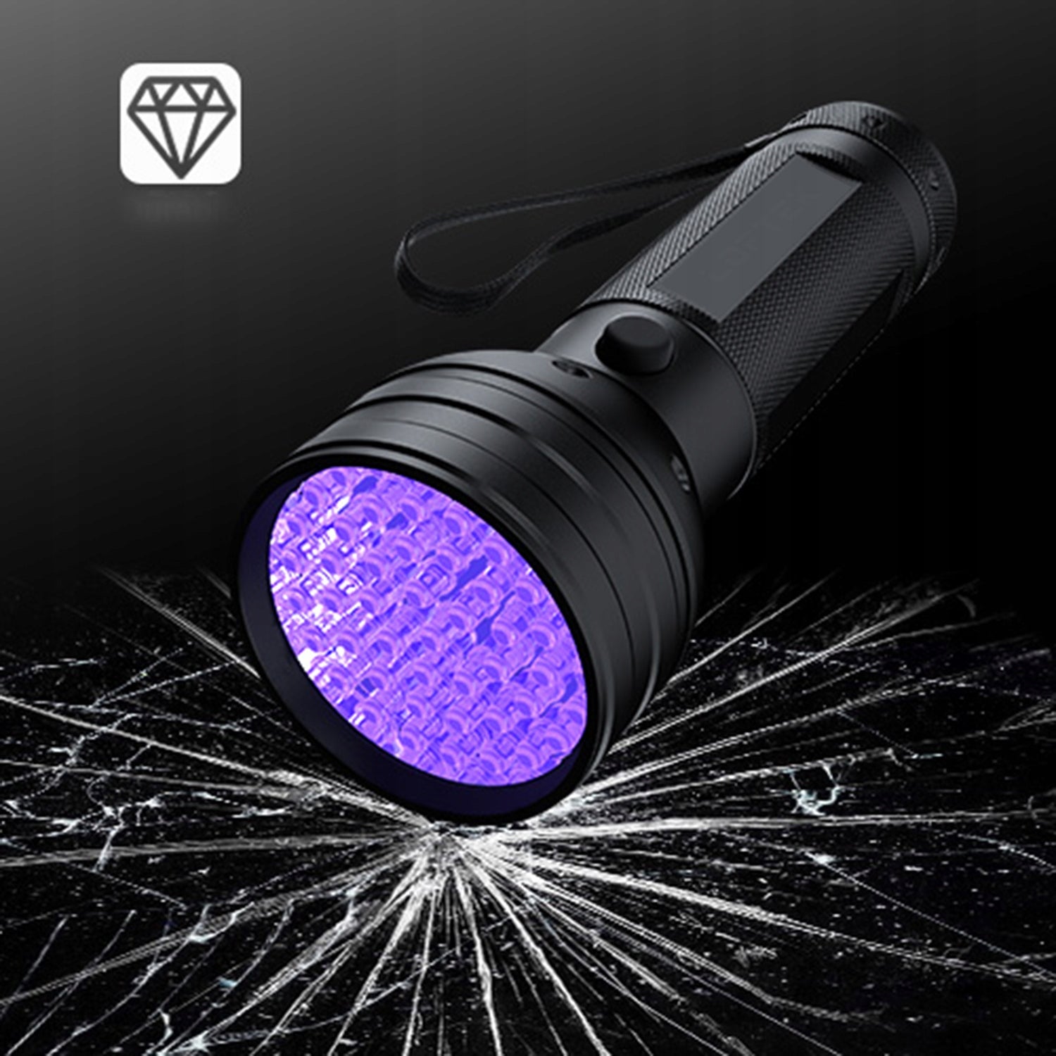 DUŻA MOCNA LATARKA UV DO SZUKANIA BURSZTYNU 51LED 395nm ULTRAFIOLET +3xAA